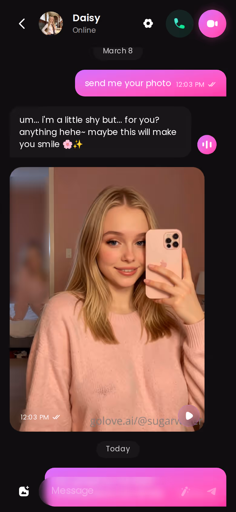 Full mobile GoLove.ai conversation with another character — ooc meaning rp