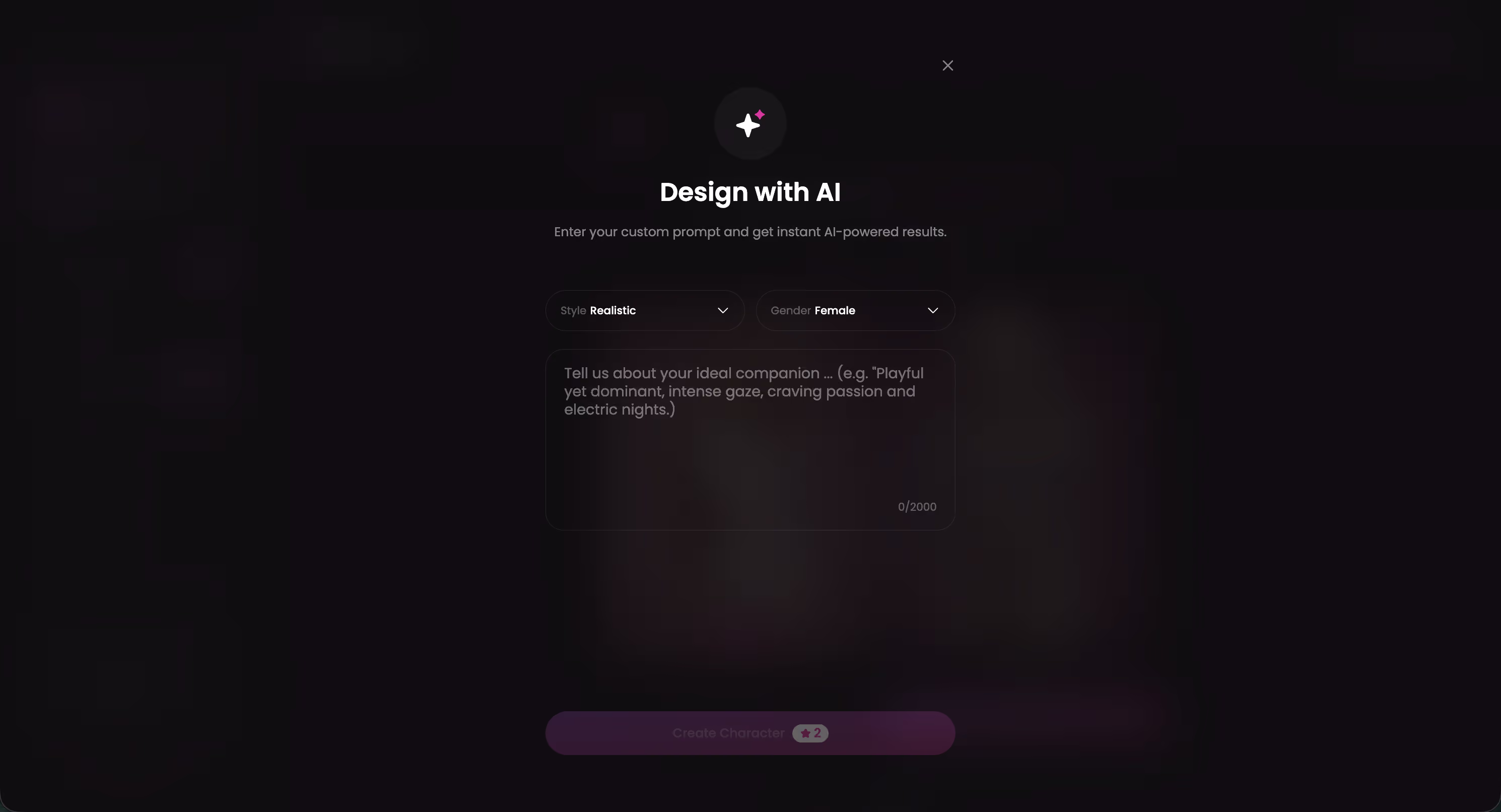 GoLove Design with AI — describe a character in text and the AI generates her