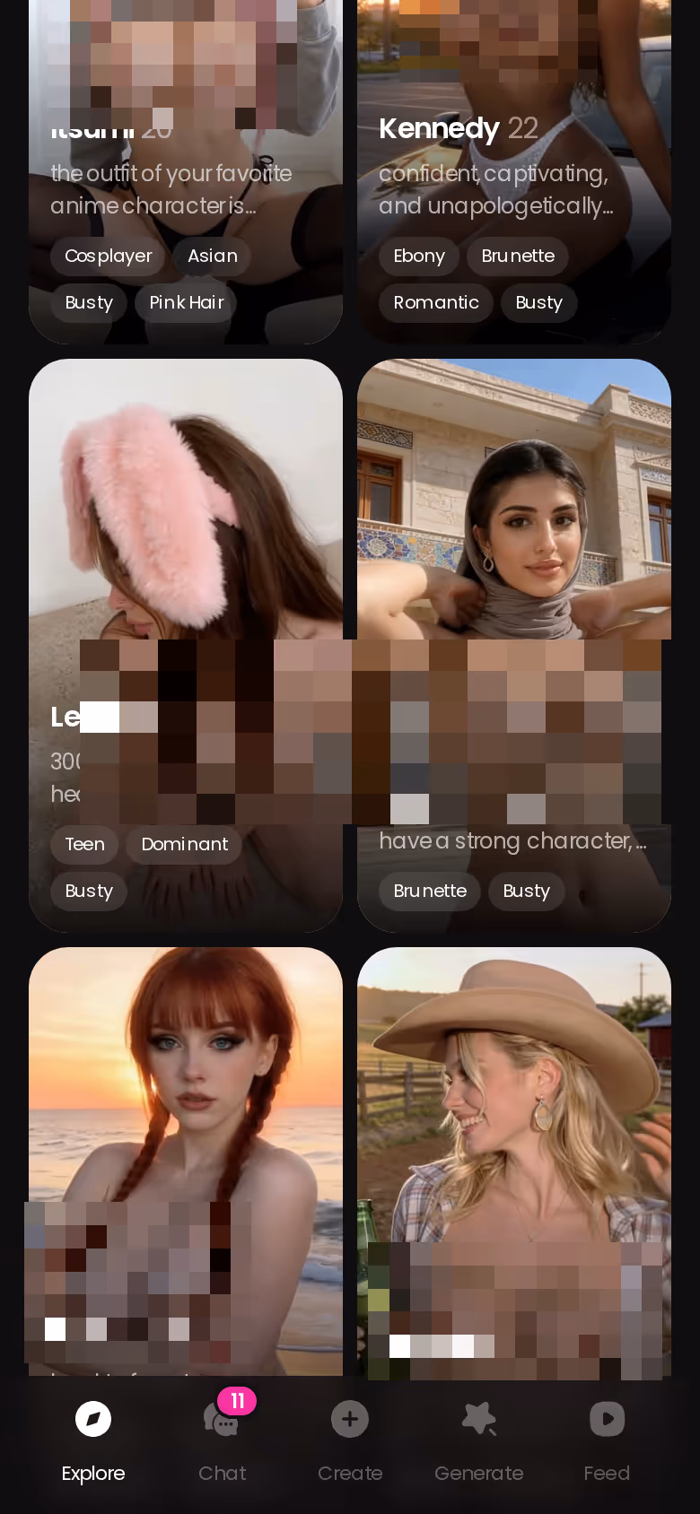 GoLove Explore on mobile — realistic characters browsable before signing up